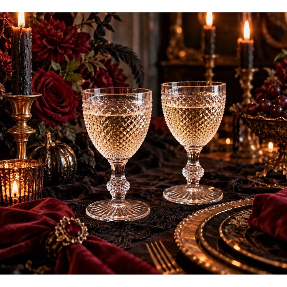 Vista Alegre Other - Vista Alegre Bicos Clear Glass White Wine Goblets Set of 2 Gothic Halloween